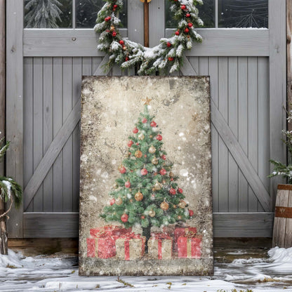 Vintage Christmas Tree With Gifts Wall Art III by Tailored Canvases