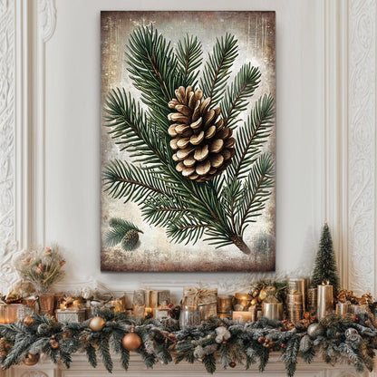 Vintage Winter Pine Cone Christmas Wall Art by Tailored Canvases