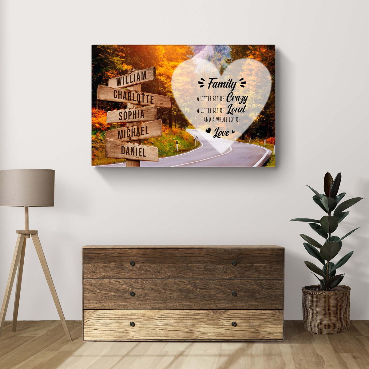 A Lot of Love family names canvas sign II by Tailored Canvases shown in a room setting, view 3