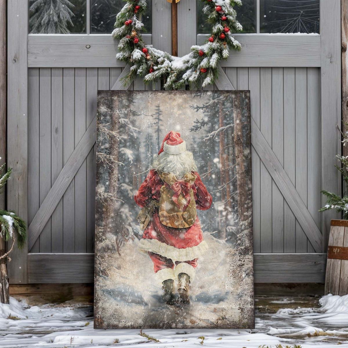 Vintage Santa Claus in Winter Forest Christmas Wall Art II by Tailored Canvases