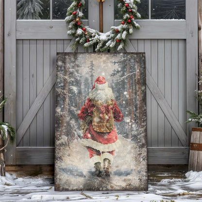 Vintage Santa Claus in Winter Forest Christmas Wall Art II by Tailored Canvases