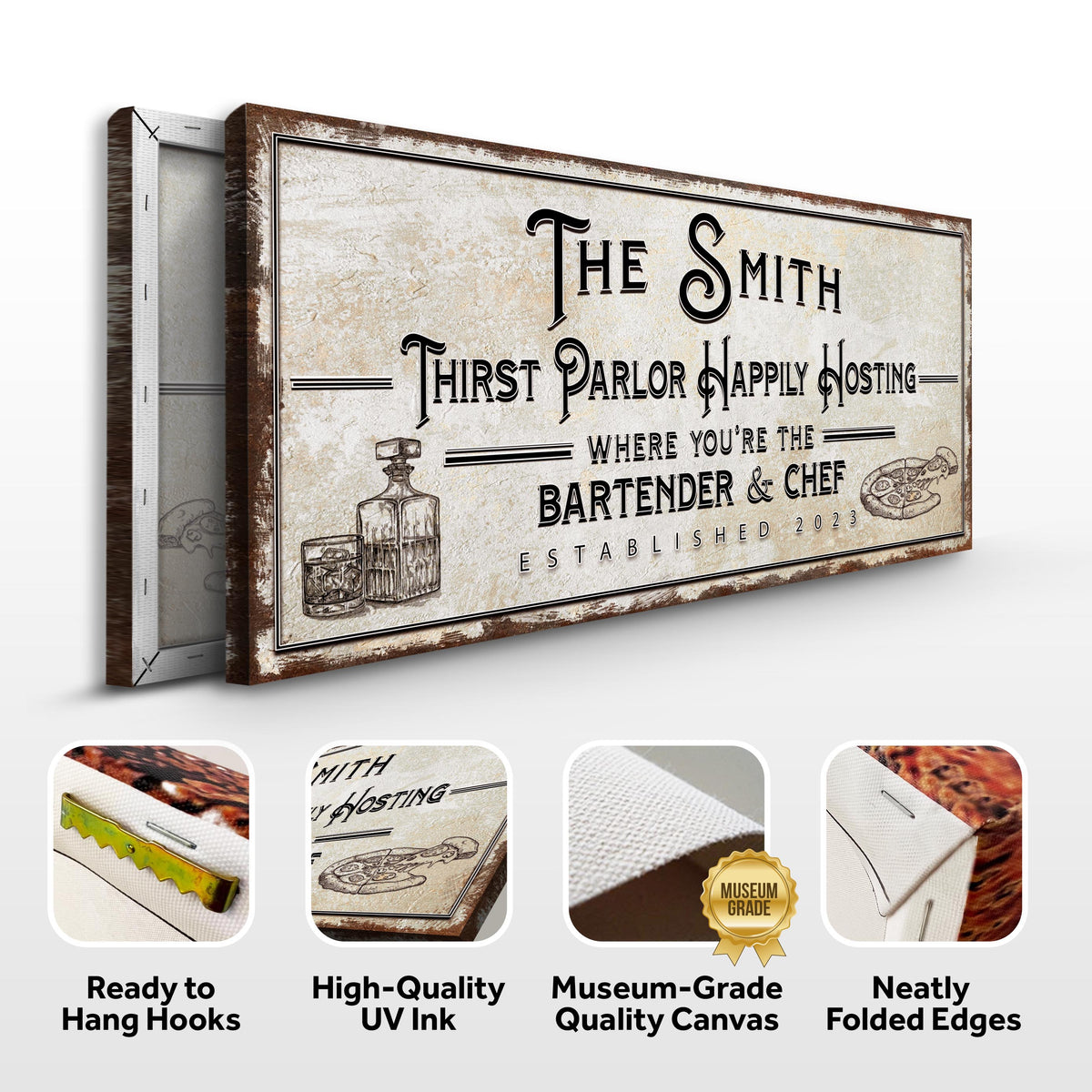 Family Thirst Parlor Happily Hosting Sign by Tailored Canvases