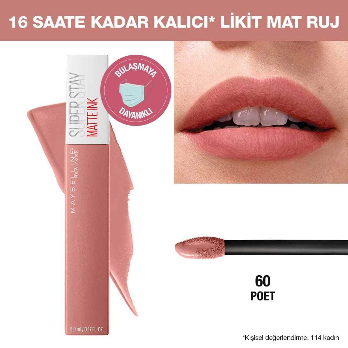 Maybelline Super Stay Matte Ink Liquid Matte Lipstick - 16H Long Lasting, Transfer Resistant Unnude Poet Lip Color by Beauty Care Bag