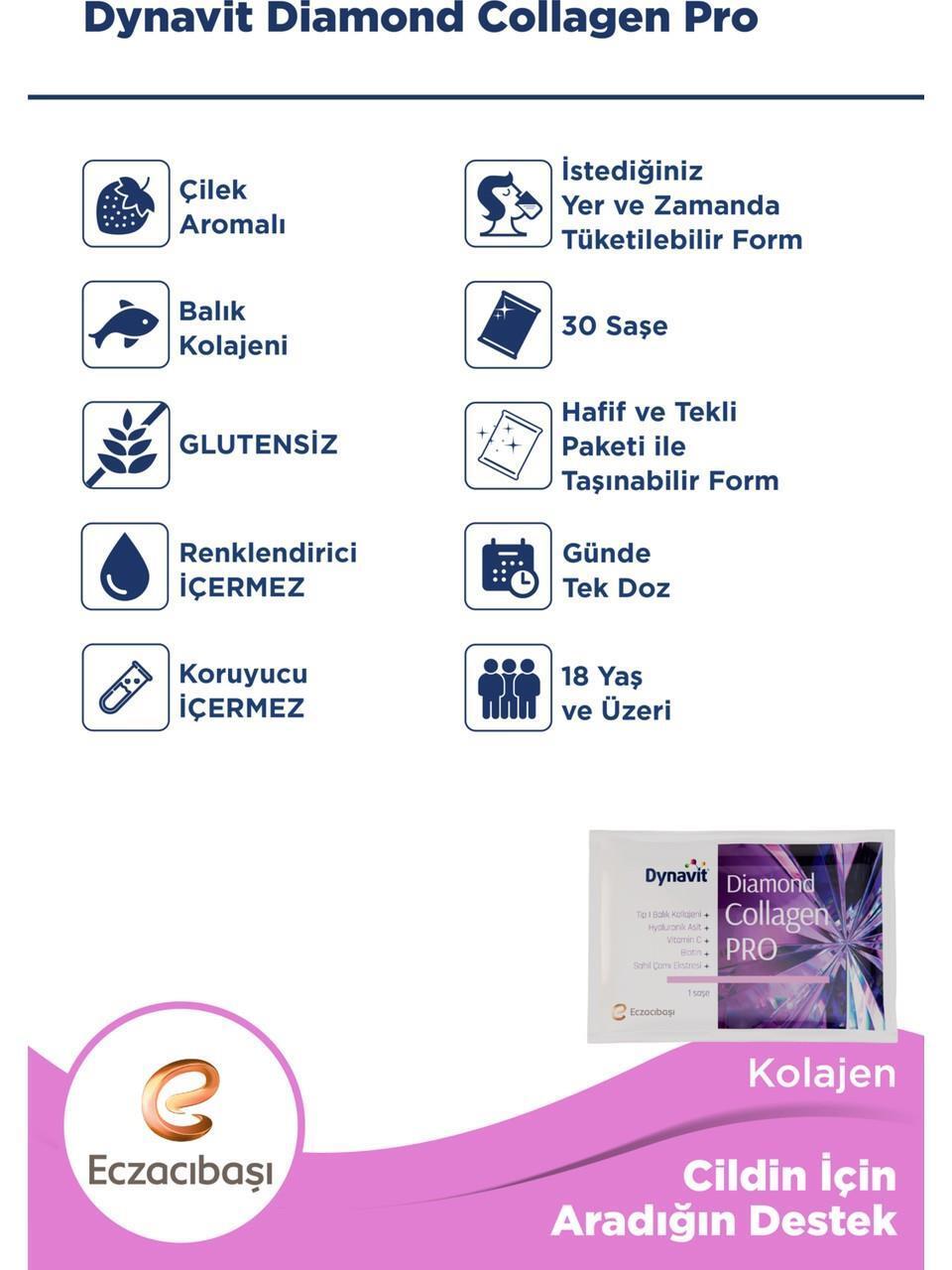 Dynavit Diamond Collagen Pro 30 Sachets - Premium Collagen Supplement with Hyaluronic Acid & Vitamin C for Skin Hydration and Anti-Aging by Beauty Care Bag