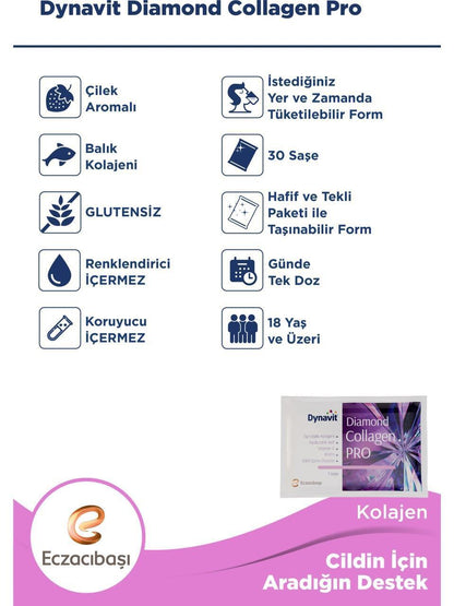 Dynavit Diamond Collagen Pro 30 Sachets - Premium Collagen Supplement with Hyaluronic Acid & Vitamin C for Skin Hydration and Anti-Aging by Beauty Care Bag
