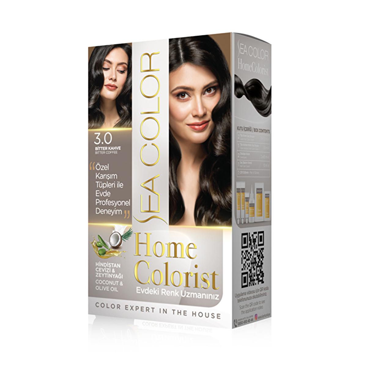 Sea Color Home Colorist: Bitter Kahve 3.0 Hair Dye - Enhanced Gray Coverage, Vibrant Color, At-Home Hair Coloring Kit by Beauty Care Bag