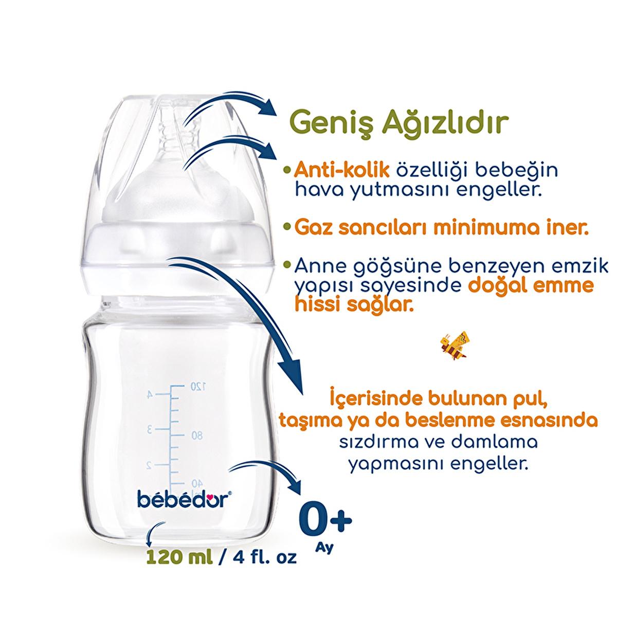 Bebedor Glass Baby Bottle: Heat Resistant, Wide Neck, Anti-Colic & Leak-Proof - Newborn Feeding Essential by Beauty Care Bag