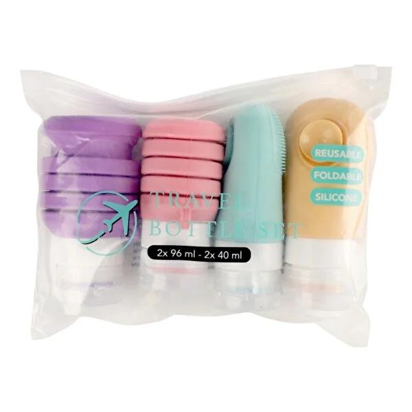 KPM Silicone Travel Bottle Set 4-Piece: TSA Approved, Leakproof, Reusable Travel Containers for Liquids & Toiletries by Beauty Care Bag