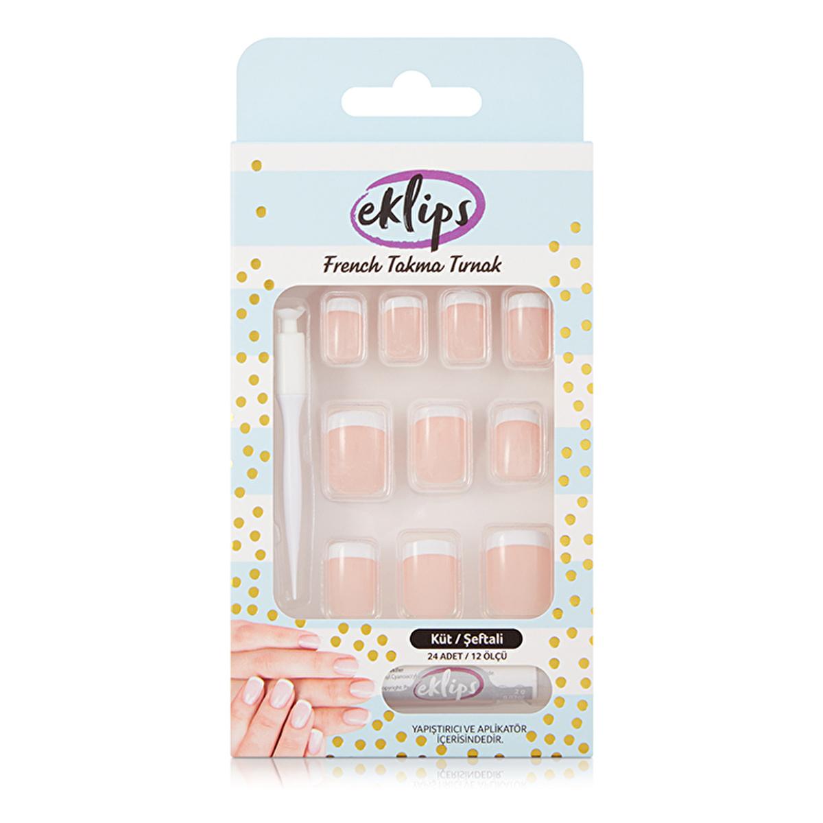 Eklips French Peach False Nails - Short KŸt Style, Ready to Wear, Easy Application with Glue & Tool Included by Beauty Care Bag
