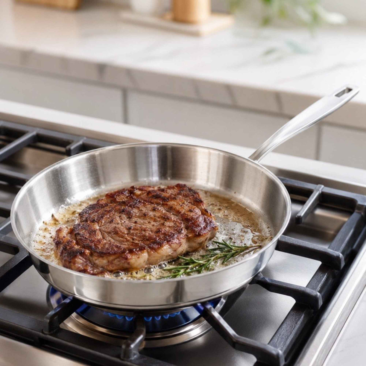 Alva 5-ply stainless steel frying pan searing steak