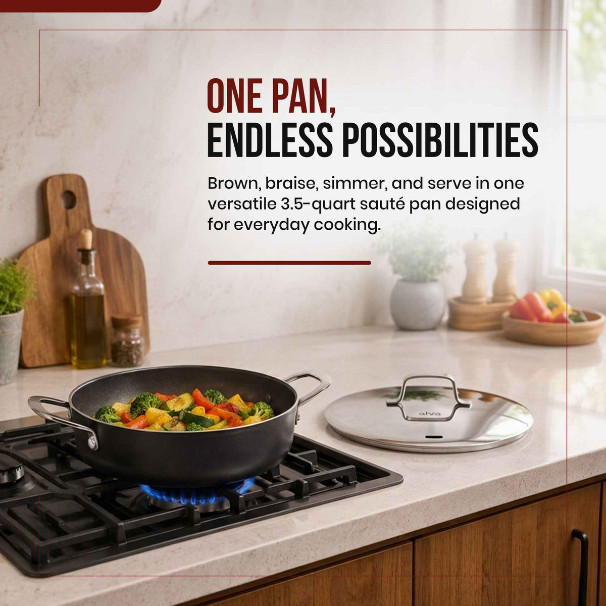 Ceramic Nonstick Sauté Pan with Lid, 3.5-Qt by Alva Cookware