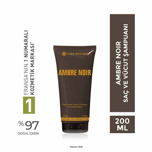 Ambre Noir Men's Shampoo for Hair and Body - Woody Fragrance, Masculine Scent by Beauty Care Bag