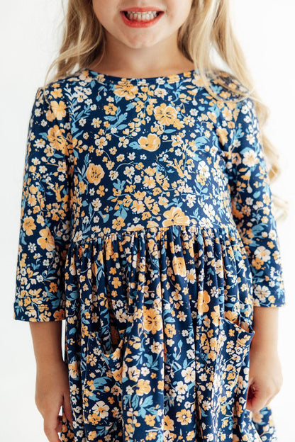 Marigold Moon 3/4 Sleeve Pocket Twirl DressTwirl Dress - 3/4 - PocketTorqelo.com
