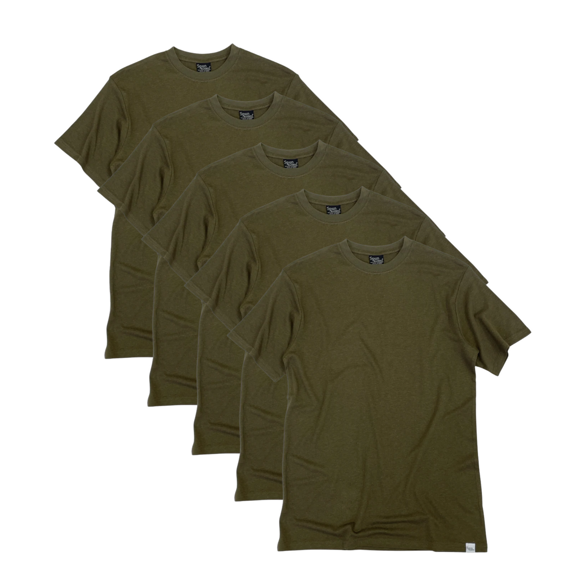 Five military olive men's crew neck T-shirts in bamboo viscose and organic cotton