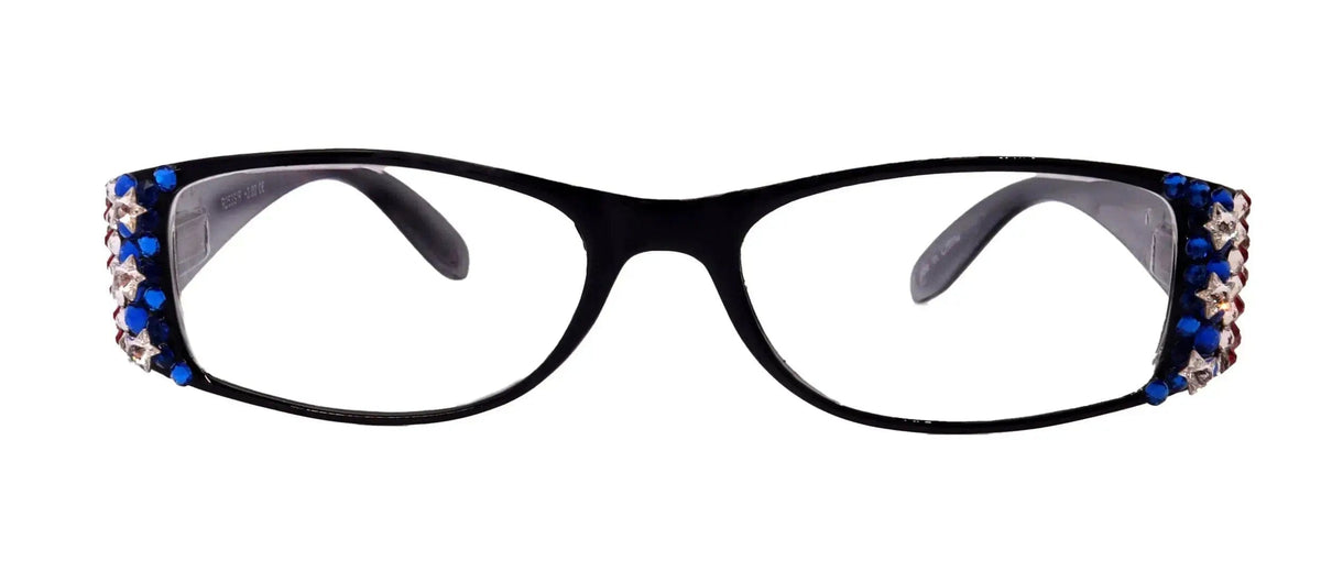 Merkel, Bling Women Reading Glasses, Adorned w Genuine European Crystals USA Flag colors NY Fifth Avenue. by NY Fifth Avenue