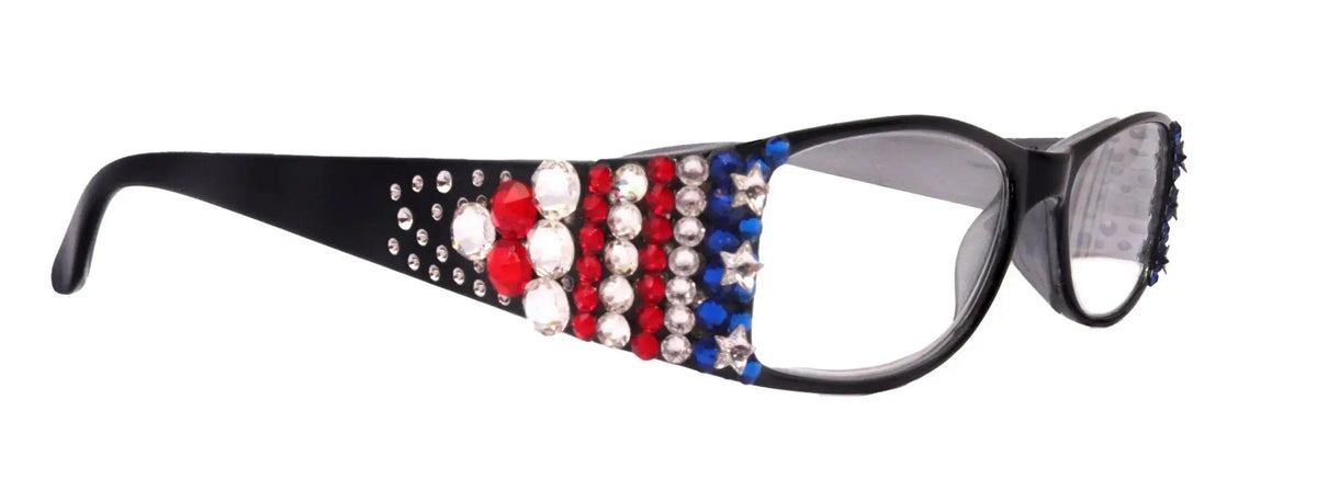 Merkel, Bling Women Reading Glasses, Adorned w Genuine European Crystals USA Flag colors NY Fifth Avenue. by NY Fifth Avenue