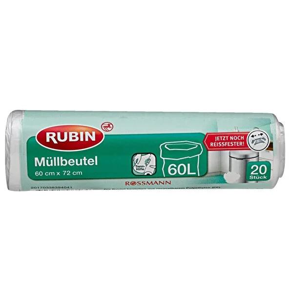 Rubin 60 Litre Trash Bags - 20 Count, 60x72 cm, Eco-Friendly & Durable by Beauty Care Bag