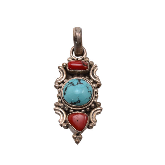 Sterling Silver Turquoise Coral Southwestern Pendant 21x53mm - Native American Style by Continental Bead Suppliers