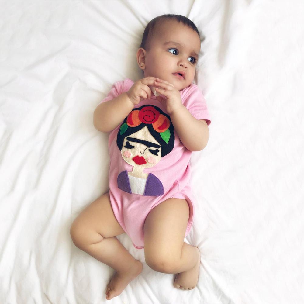 Frida Infant Bodysuit - Gray and Pink by Sky Blue Milo