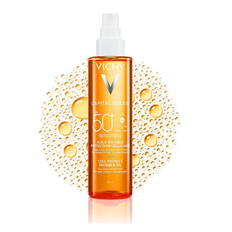 Vichy Capital Soleil Cell Protect Oil Spf 50 - Lightweight Antioxidant Sunscreen Oil for Face and Body by Beauty Care Bag