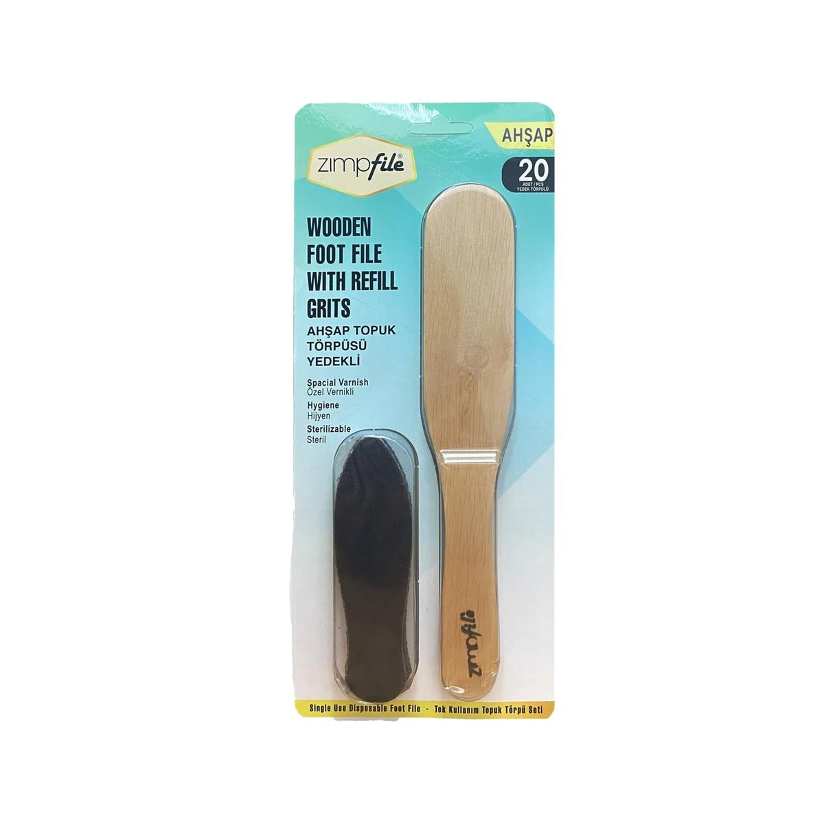 Zimpfile Disposable Wooden Foot File - Hygienic Foot Care for Smooth Heels, 20 Count by Beauty Care Bag