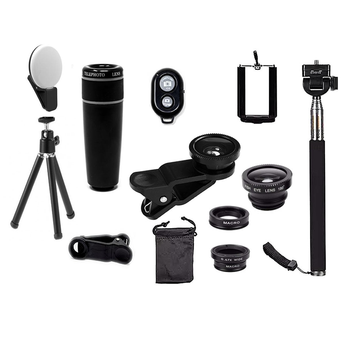 11-in-1 smartphone lens kit in black, Salmon Lucky