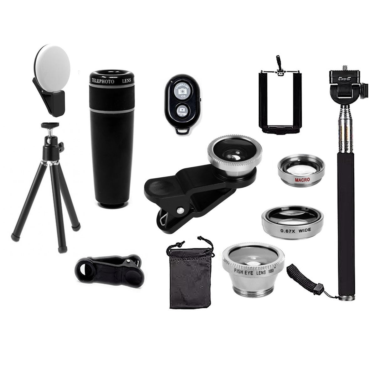 11-in-1 smartphone lens kit in silver, Salmon Lucky