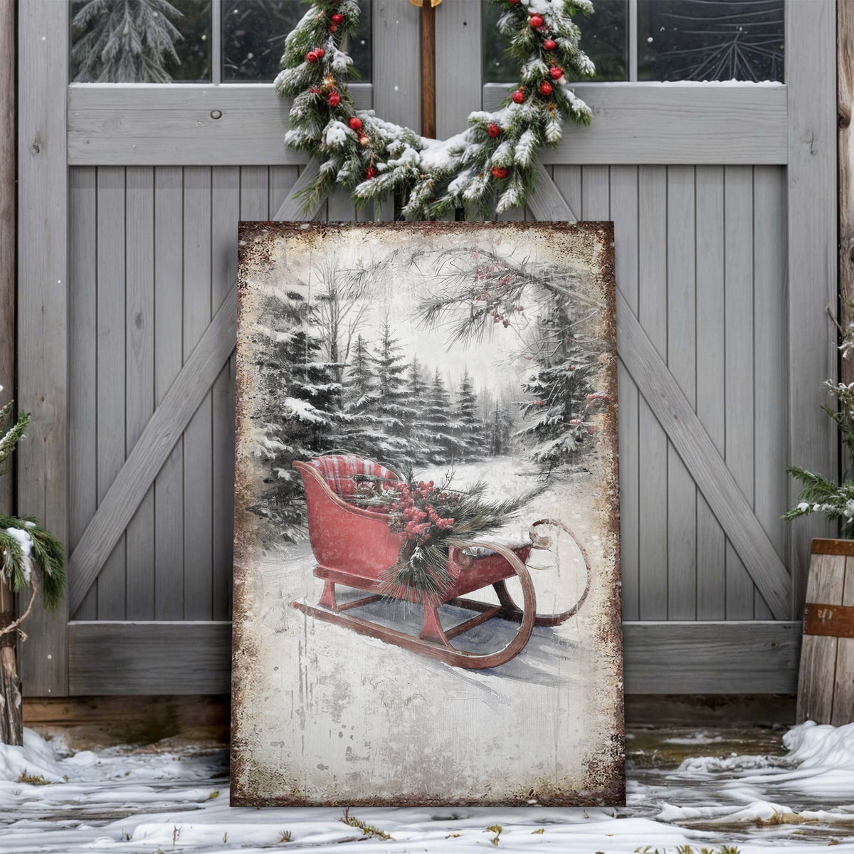 Vintage Christmas Sledge Wall Art by Tailored Canvases