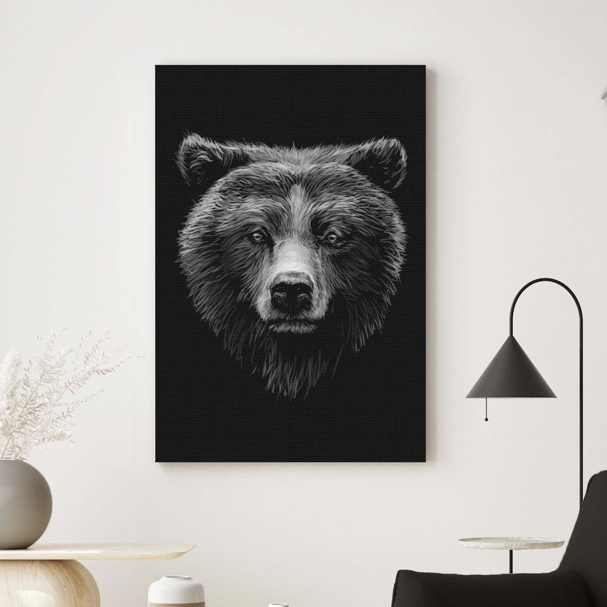 Animals Forest Bear Monochrome Canvas Wall Art by Tailored Canvases