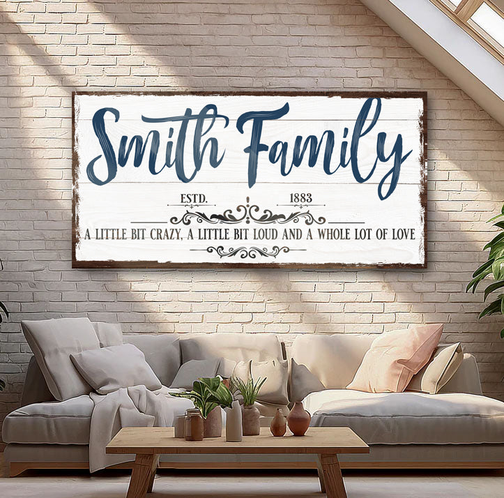 Custom Name Sign Canvas | Personalized Last Name Sign | Family A Little Bit Of Crazy Home Decor | Wedding Anniversary Gift | This is Us Sign (ETSY) by Tailored Canvases
