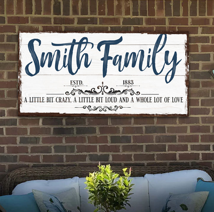 Custom Name Sign Canvas | Personalized Last Name Sign | Family A Little Bit Of Crazy Home Decor | Wedding Anniversary Gift | This is Us Sign (ETSY) by Tailored Canvases