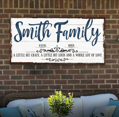 Custom Name Sign Canvas | Personalized Last Name Sign | Family A Little Bit Of Crazy Home Decor | Wedding Anniversary Gift | This is Us Sign (ETSY) by Tailored Canvases