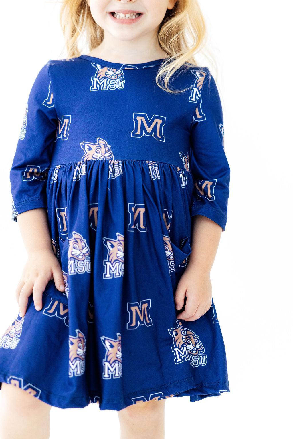 Montana State University Blue Bobcat 3/4 Sleeve Pocket Twirl DressTwirl Dress - 3/4 - PocketTorqelo.com