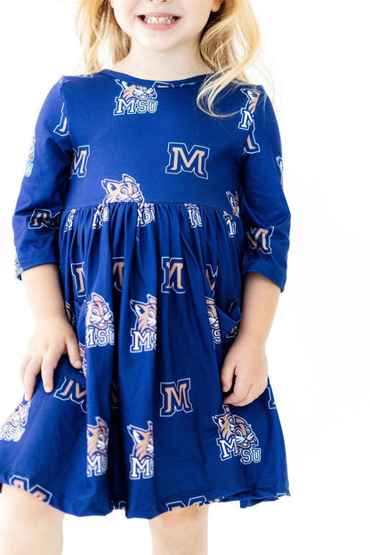 Montana State University Blue Bobcat 3/4 Sleeve Pocket Twirl DressTwirl Dress - 3/4 - PocketTorqelo.com