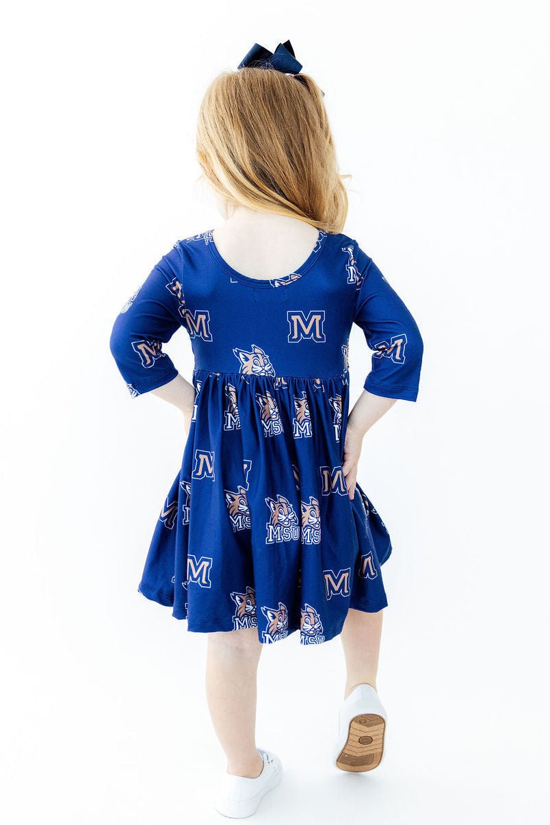Montana State University Blue Bobcat 3/4 Sleeve Pocket Twirl DressTwirl Dress - 3/4 - PocketTorqelo.com