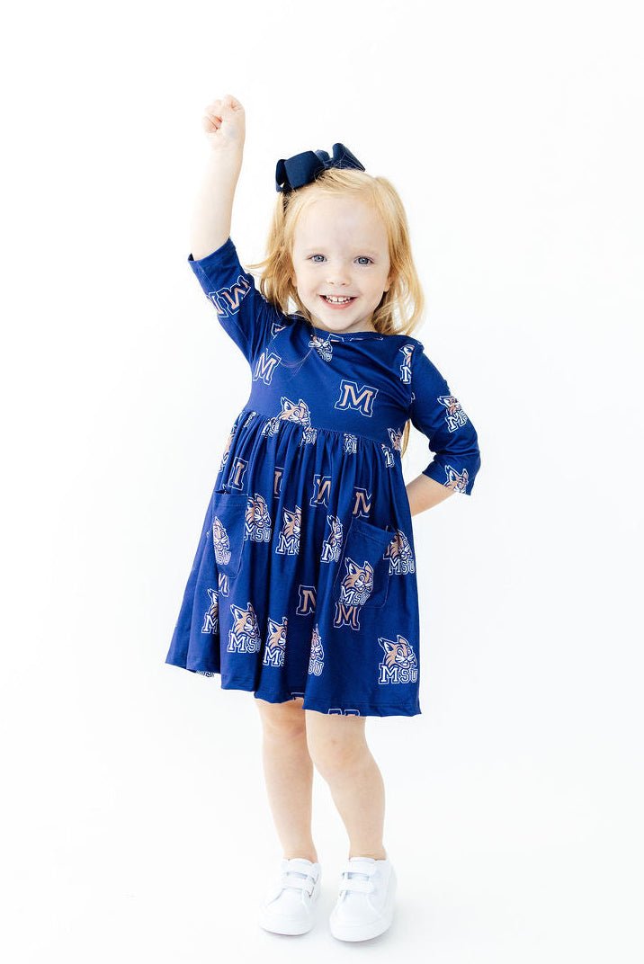 Montana State University Blue Bobcat 3/4 Sleeve Pocket Twirl DressTwirl Dress - 3/4 - PocketTorqelo.com