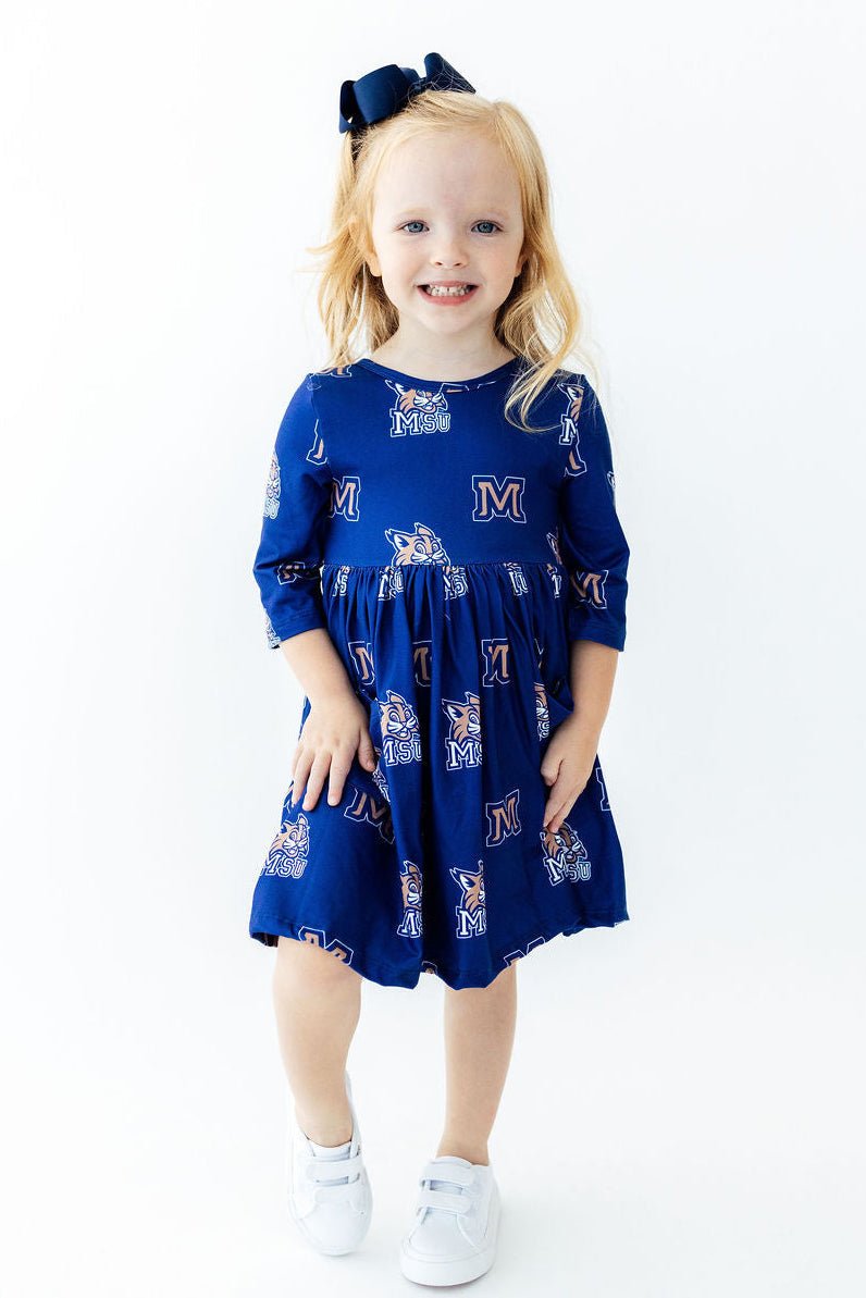 Montana State University Blue Bobcat 3/4 Sleeve Pocket Twirl DressTwirl Dress - 3/4 - PocketTorqelo.com