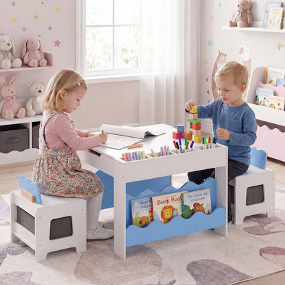 Multi-purpose Activity Kids Table and Chairs Set with Double-sided TabletopTorqelo.com