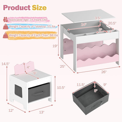 Multi-purpose Activity Kids Table and Chairs Set with Double-sided TabletopTorqelo.com
