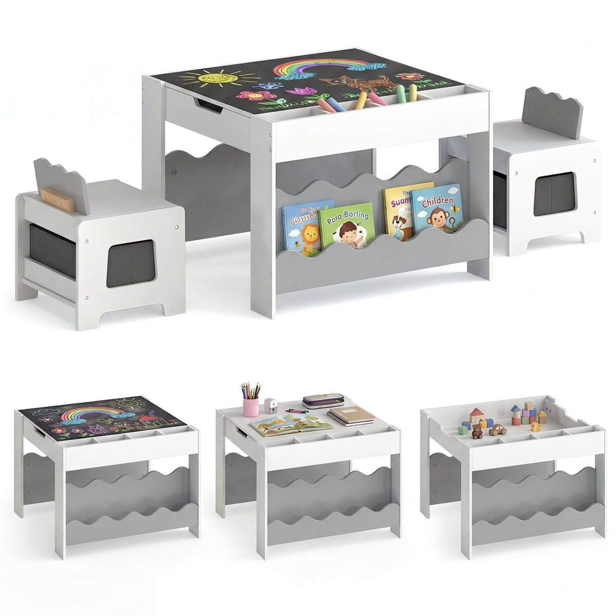 Multi-purpose Activity Kids Table and Chairs Set with Double-sided TabletopTorqelo.com
