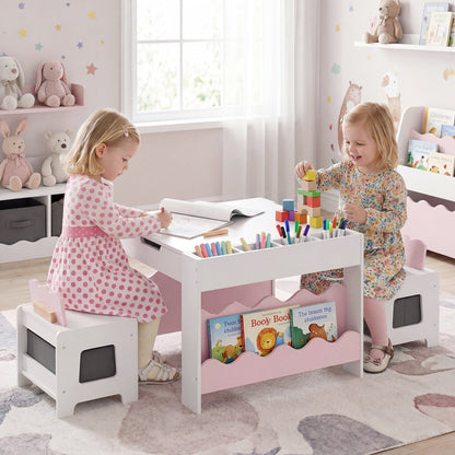 Multi-purpose Activity Kids Table and Chairs Set with Double-sided TabletopTorqelo.com