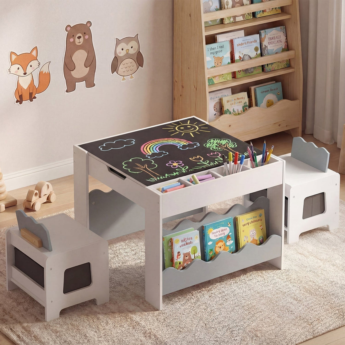 Multi-purpose Activity Kids Table and Chairs Set with Double-sided TabletopTorqelo.com