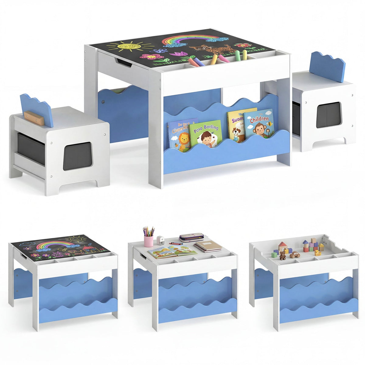 Multi-purpose Activity Kids Table and Chairs Set with Double-sided TabletopTorqelo.com
