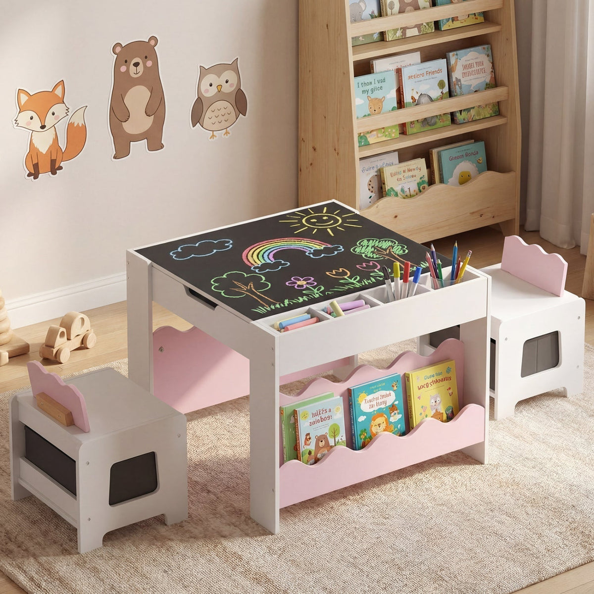 Multi-purpose Activity Kids Table and Chairs Set with Double-sided TabletopTorqelo.com