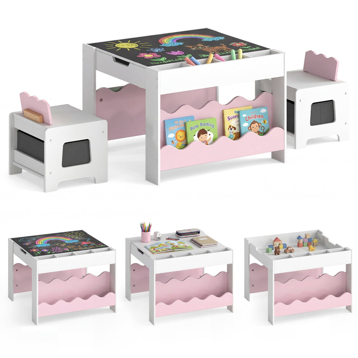 Multi-purpose Activity Kids Table and Chairs Set with Double-sided TabletopTorqelo.com