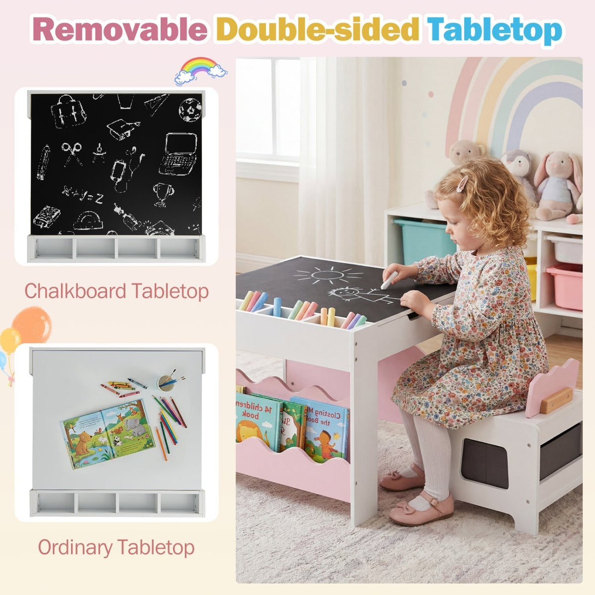 Multi-purpose Activity Kids Table and Chairs Set with Double-sided TabletopTorqelo.com