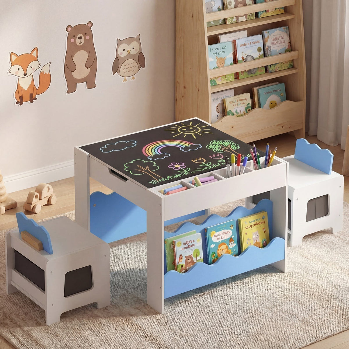 Multi-purpose Activity Kids Table and Chairs Set with Double-sided TabletopTorqelo.com