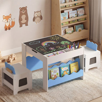 Multi-purpose Activity Kids Table and Chairs Set with Double-sided TabletopTorqelo.com