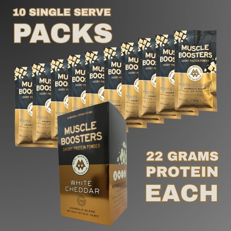 Muscle Boosters White Cheddar Box - Organic Grass-Fed Whey Protein Isolate (10 Single Serve Packs)Protein PowderTorqelo.com