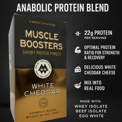 Muscle Boosters White Cheddar Box - Organic Grass-Fed Whey Protein Isolate (10 Single Serve Packs)Protein PowderTorqelo.com